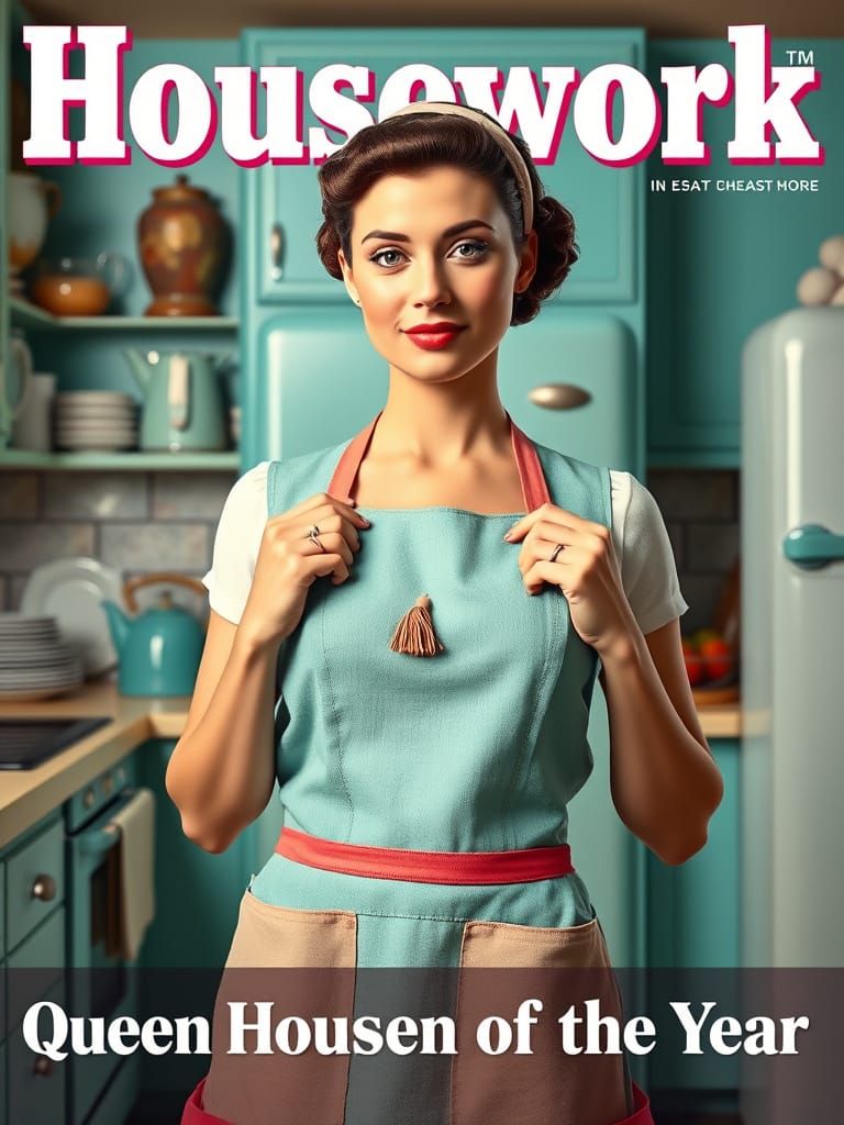 Vintage Magazine Cover: Queen of Housework in Teal