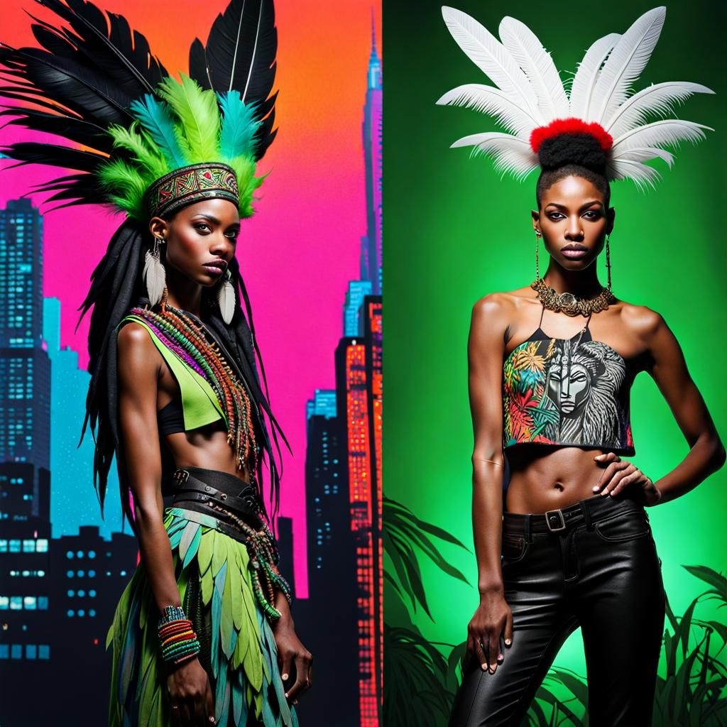 Urban Versus Wild: Split Image in Street Art Style