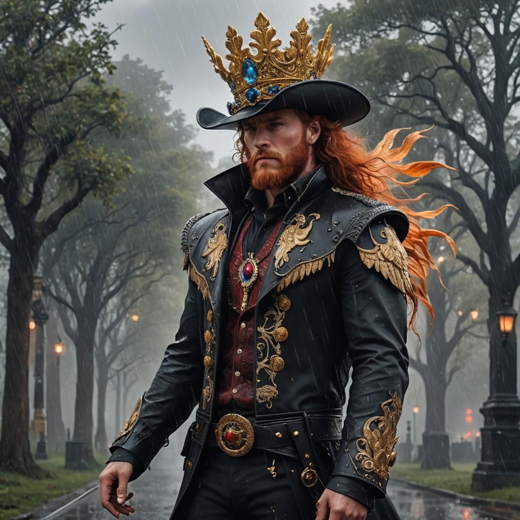 Handsome Prince with Angel Wings in the Rain