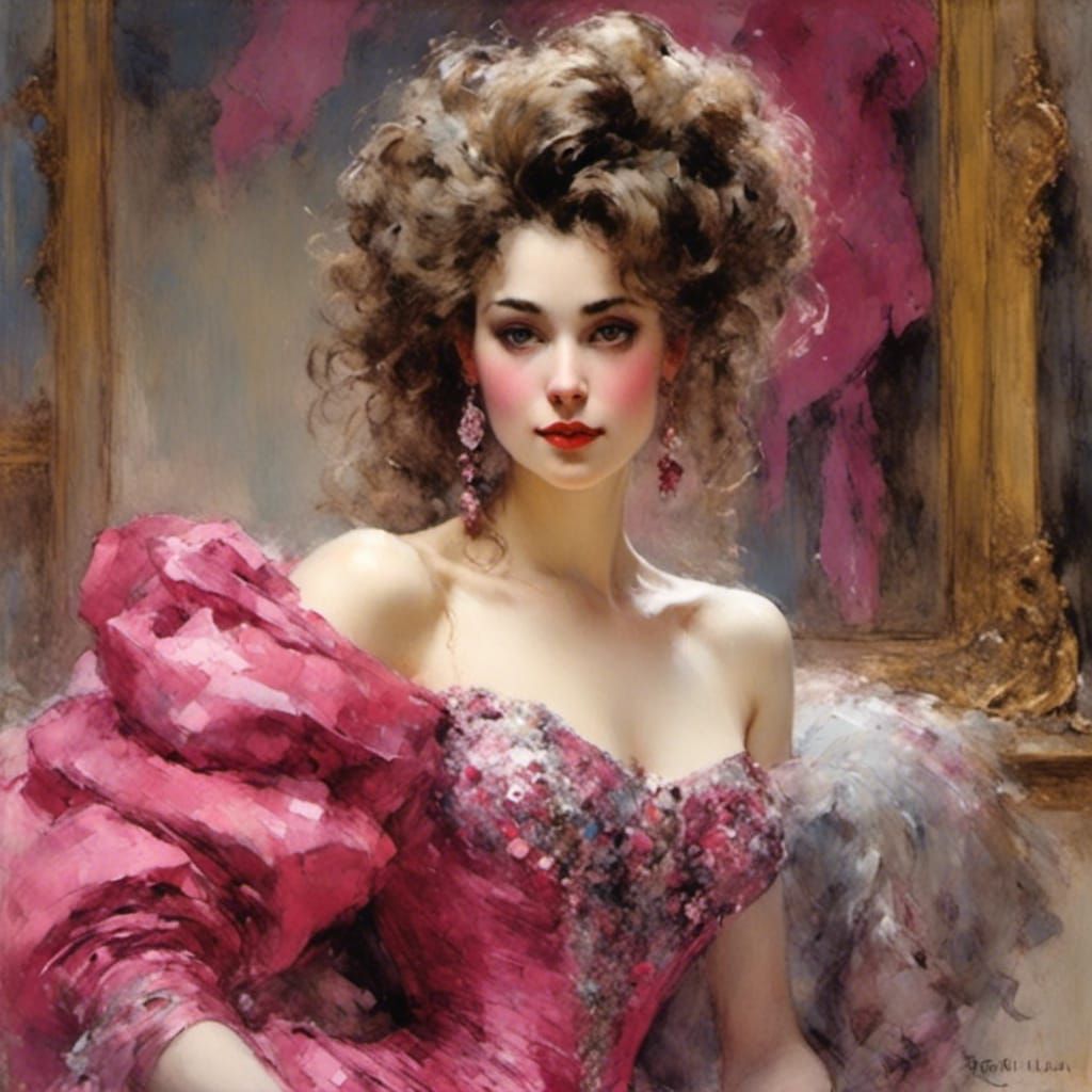 Sparkly Pink Dress Reflected in Baroque Mirror