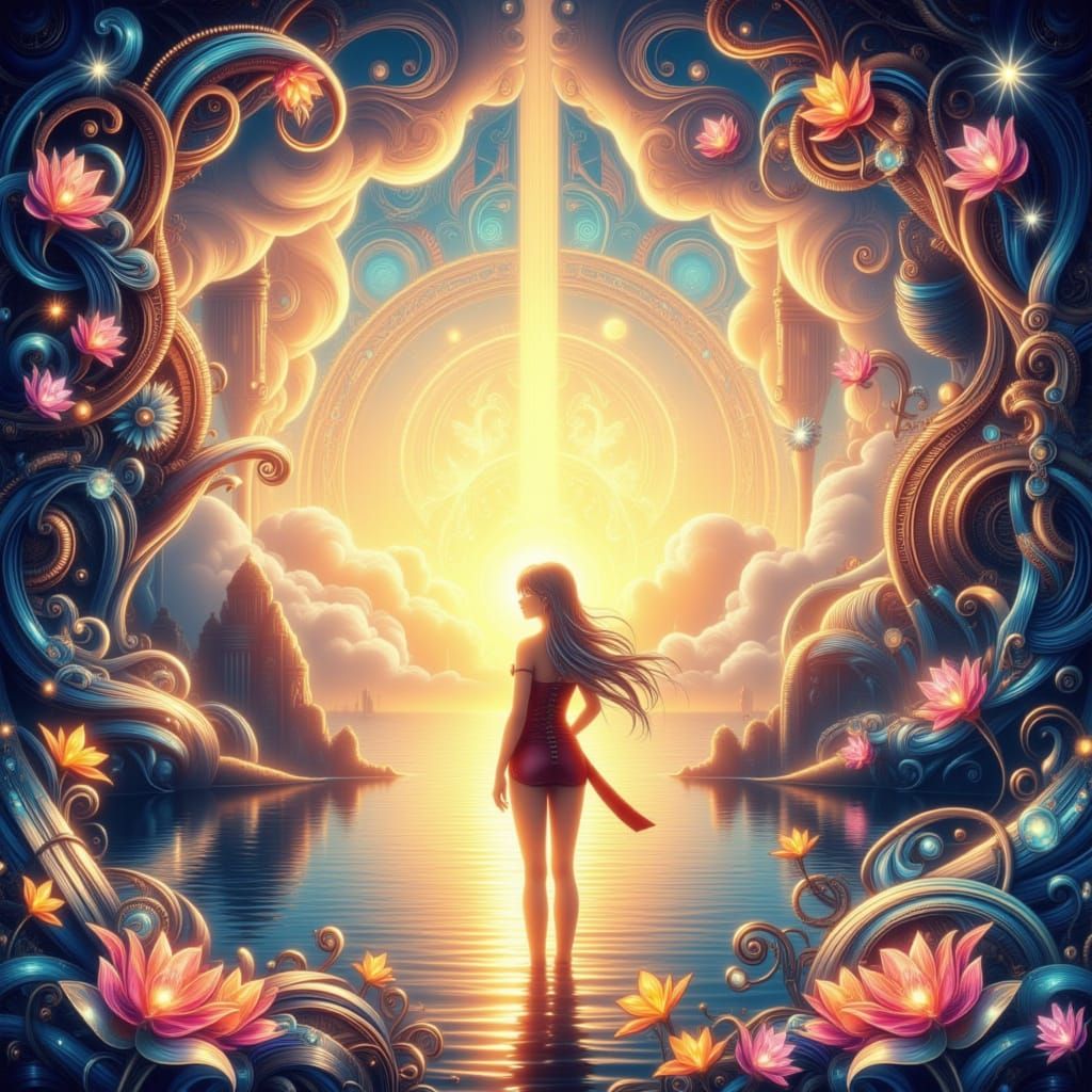 Renaissance Revival Masterpiece in Neon Art Nouveau Style