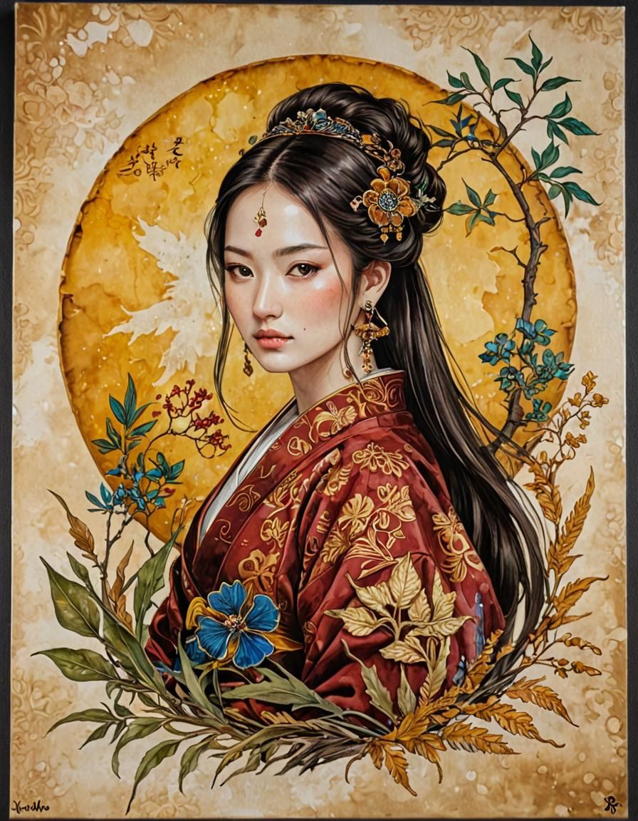 Surreal Sunset Goddess with Ethereal Magic Suit in Vibrant M...