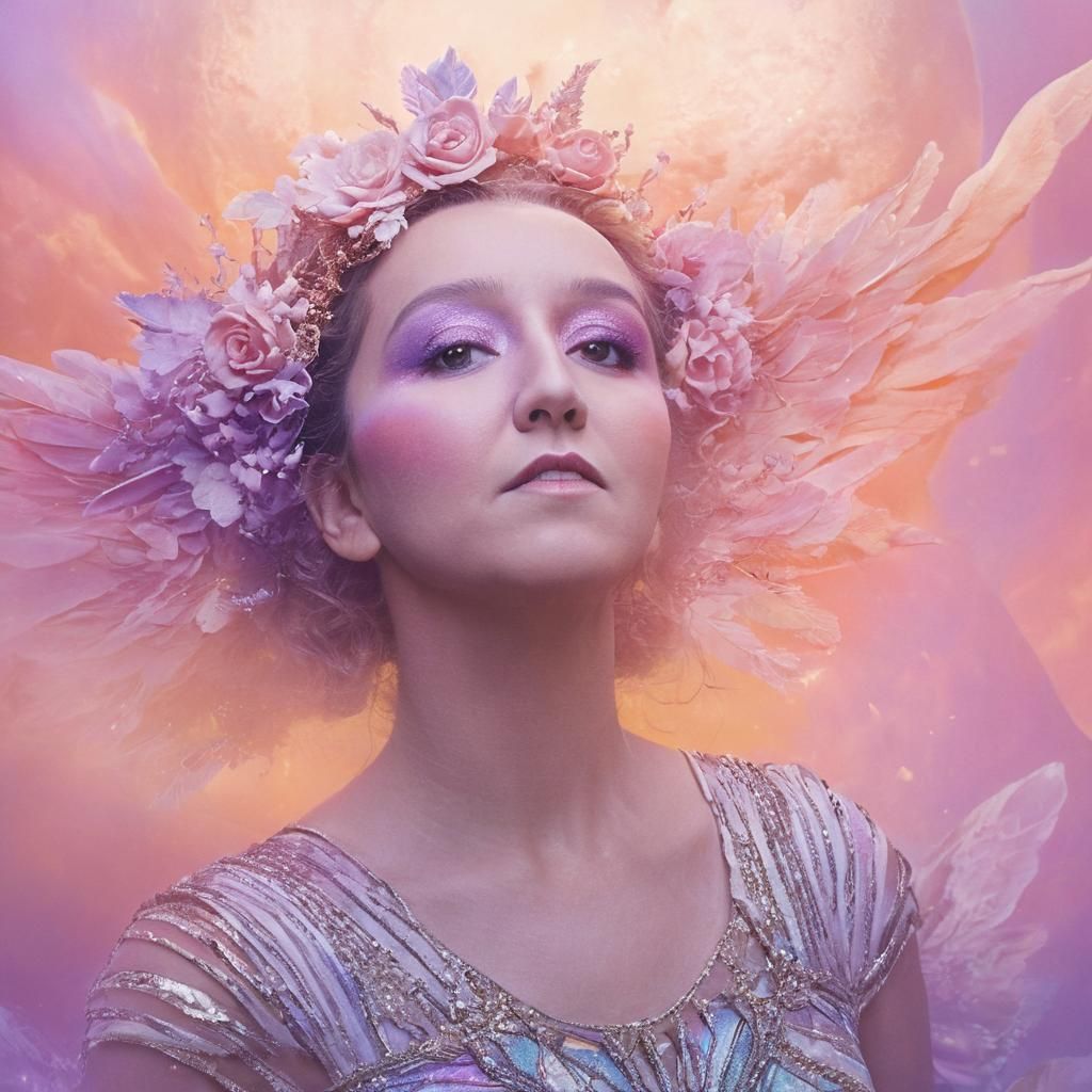 Ethereal Goddess in Pastel Hues: Art Nouveau Style