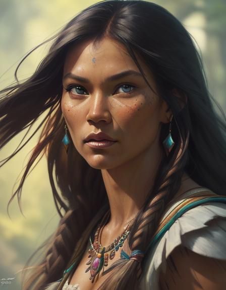 Hyperrealistic Pocahontas Splash Art Portrait