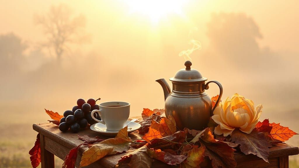 Cozy Autumn Coffee Scene Impressionistic Oil Painting