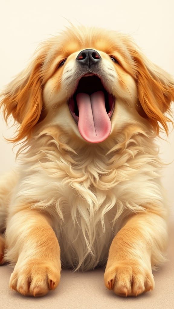 Joyful Puppy in Mid-Stretch with Tongue Out