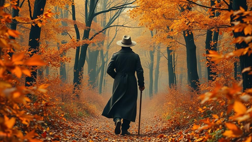 Autumnal Traveler in Mystical Forest