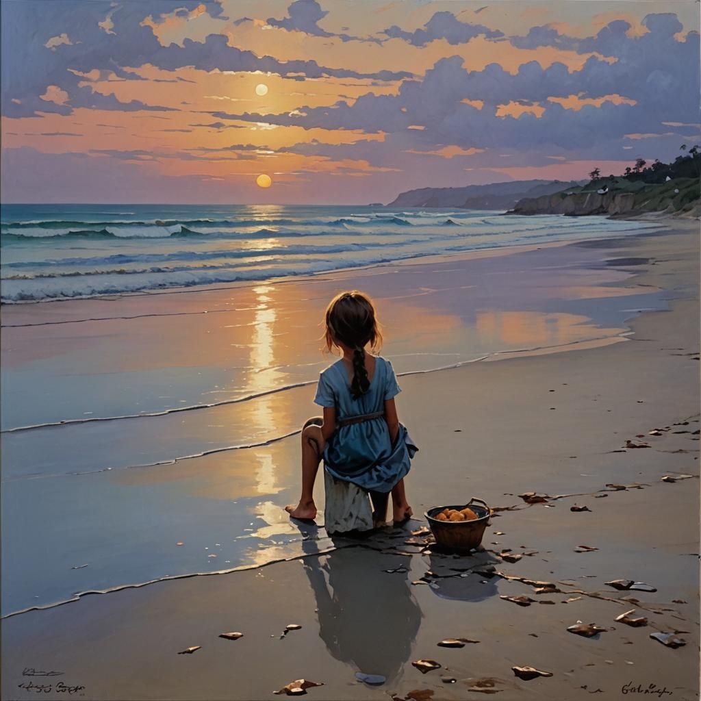 Tranquil Twilight Scene in Oil Painting Style