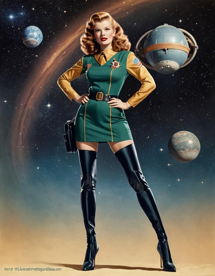 Retro Sci-Fi Pinup in Gold Dress Uniform