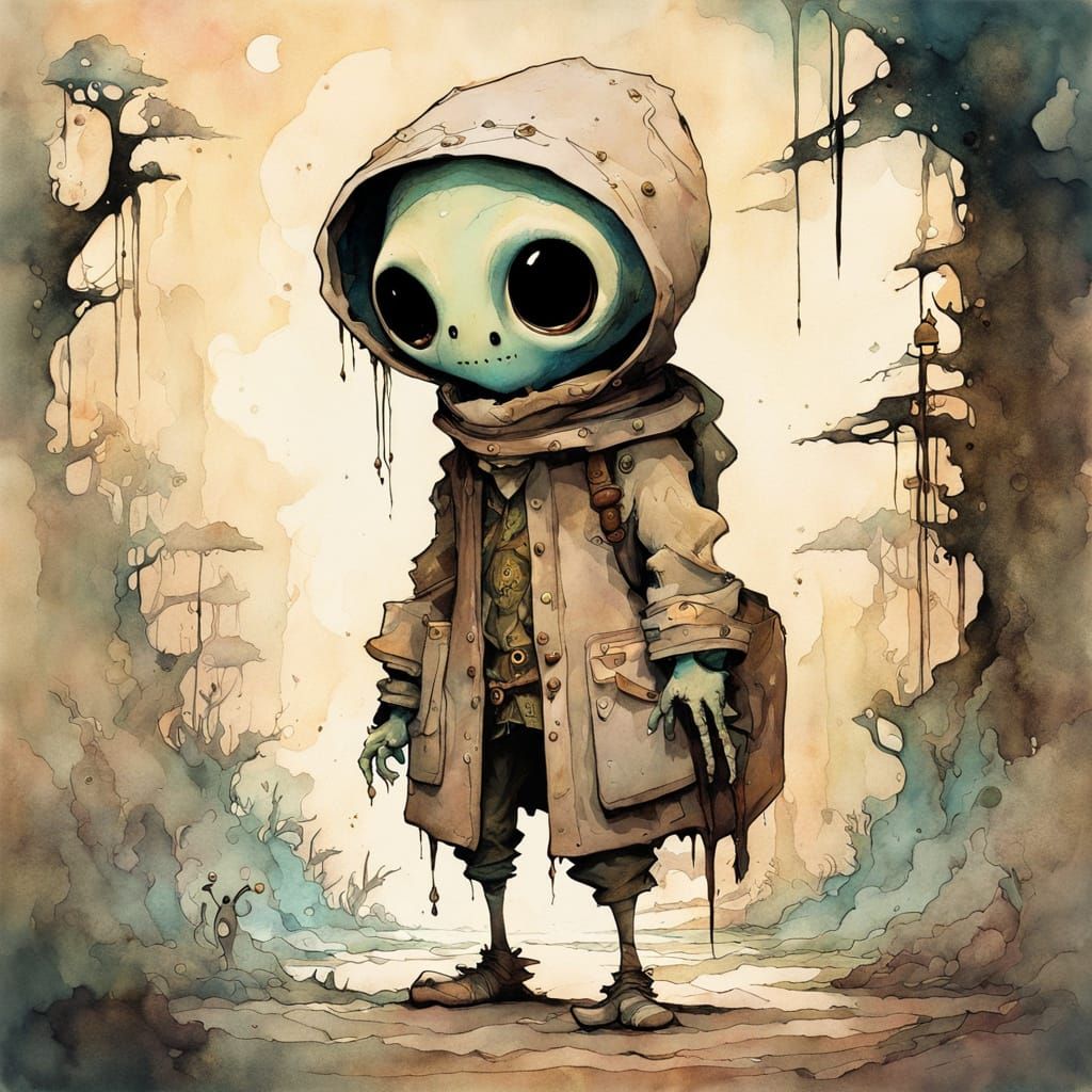 Dreamlike Wanderer in Whimsical Art Style