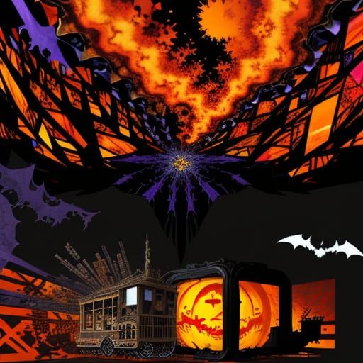 Glitch Art Collage of Spooky Halloween Elements