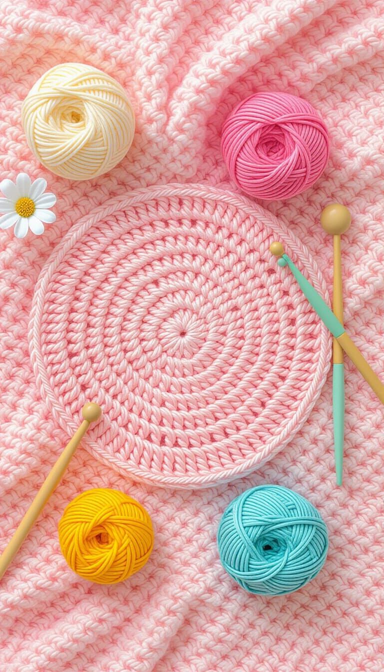 Pastel Crochet Flat Lay with Vintage Accessories