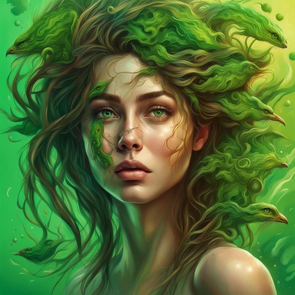 Woman Merged with Nature in Splash Art Style