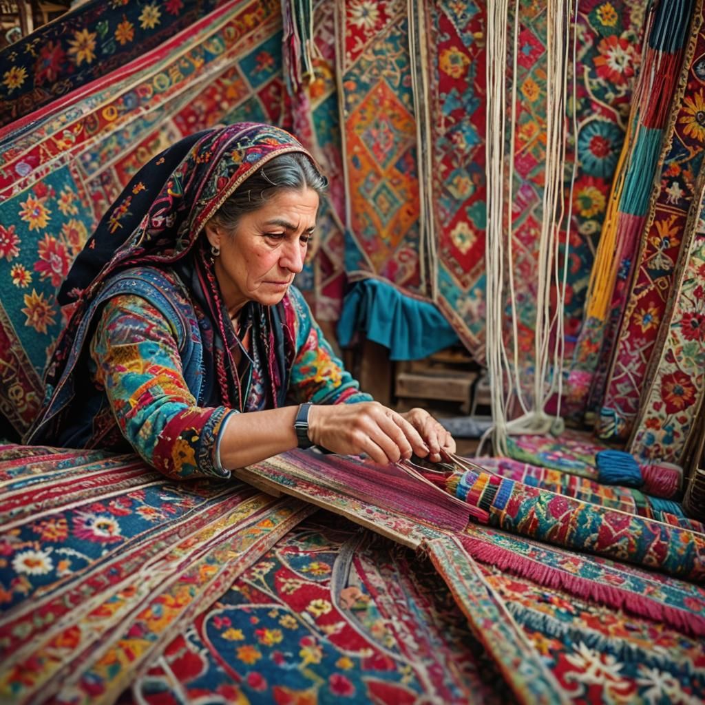 Close-up of Turkish Weaver Creating Intricate Rug