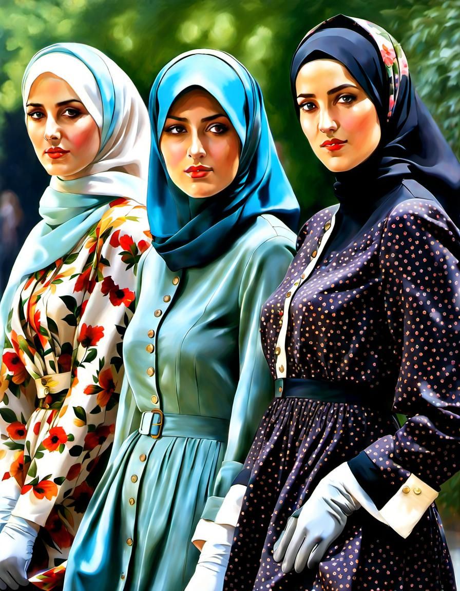 German Girls in Hijab Walking Through Frankfurt