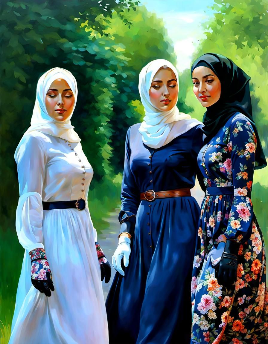 German Hijabi Girls Portrait in Oil Painting Style