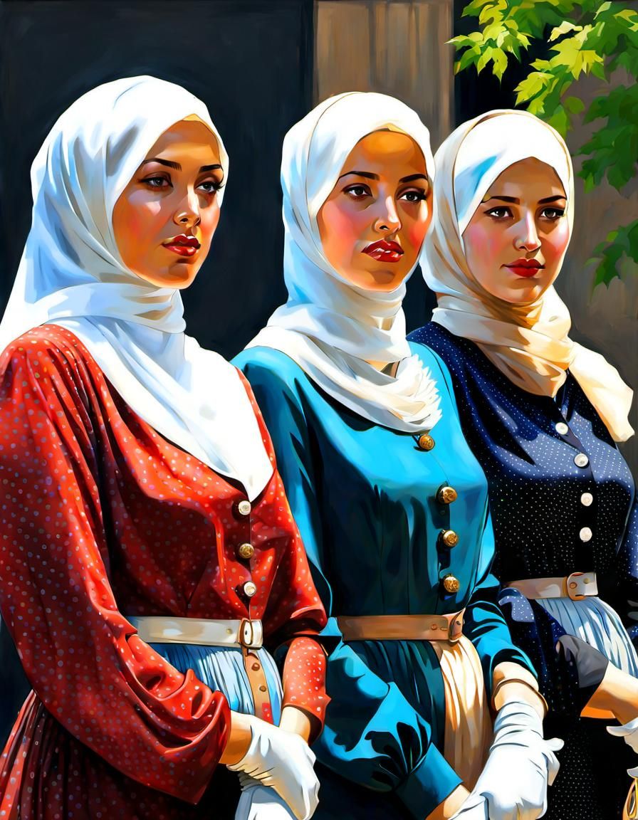 German Girls in Hijab: Oil Painting Portrait