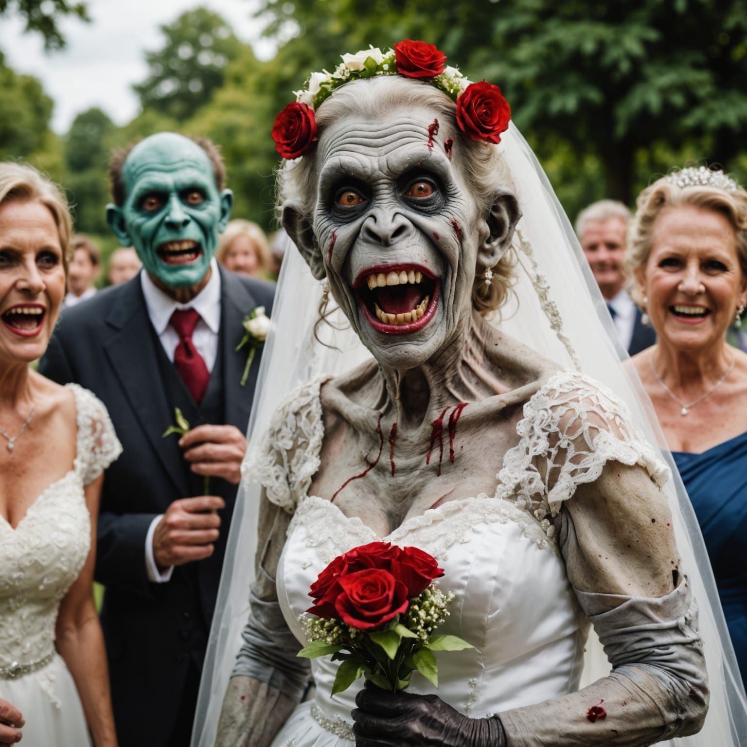 Grotesque Zombie Monkey Bride Grins Maniacally On Wedding Da...