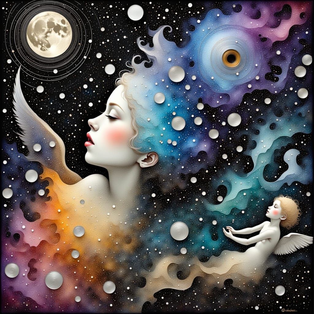 Cosmic Metaphysical Painting with Angelic Cherubs