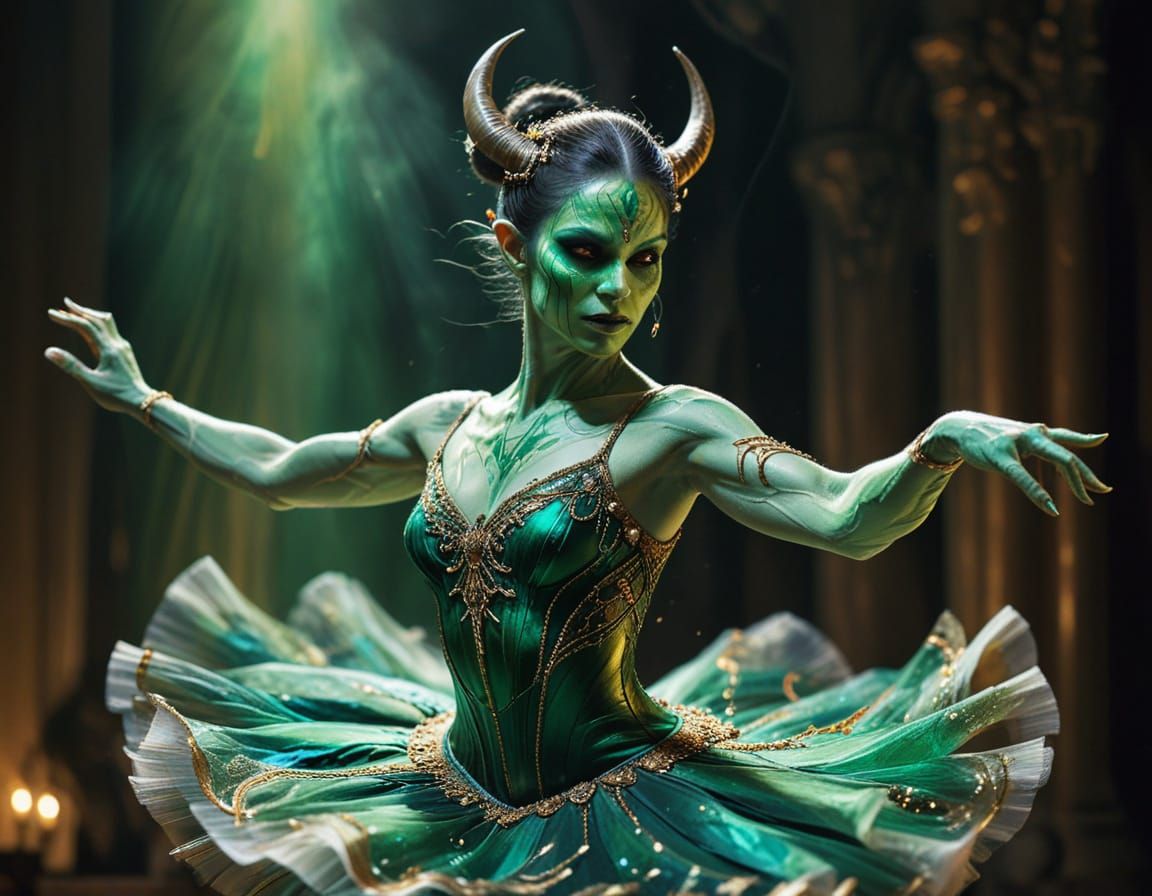 Elegant Orc Ballerina in Watercolor