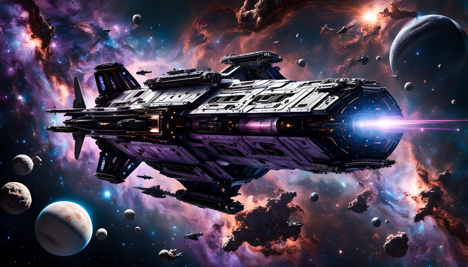 Sleek Black Starship Warship in Space