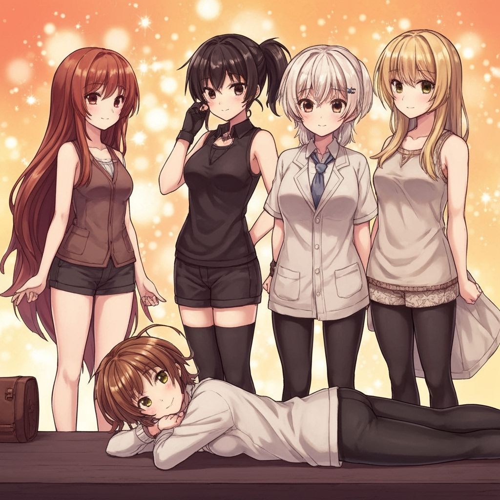 Four Anime Girls: Three Standing, One Reclining