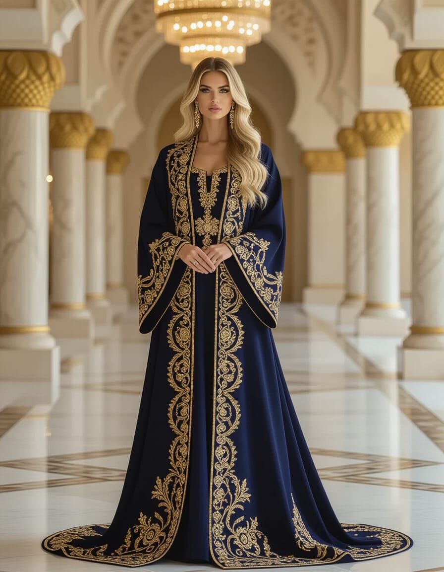 Majestic Blonde Model in Luxurious Abaya