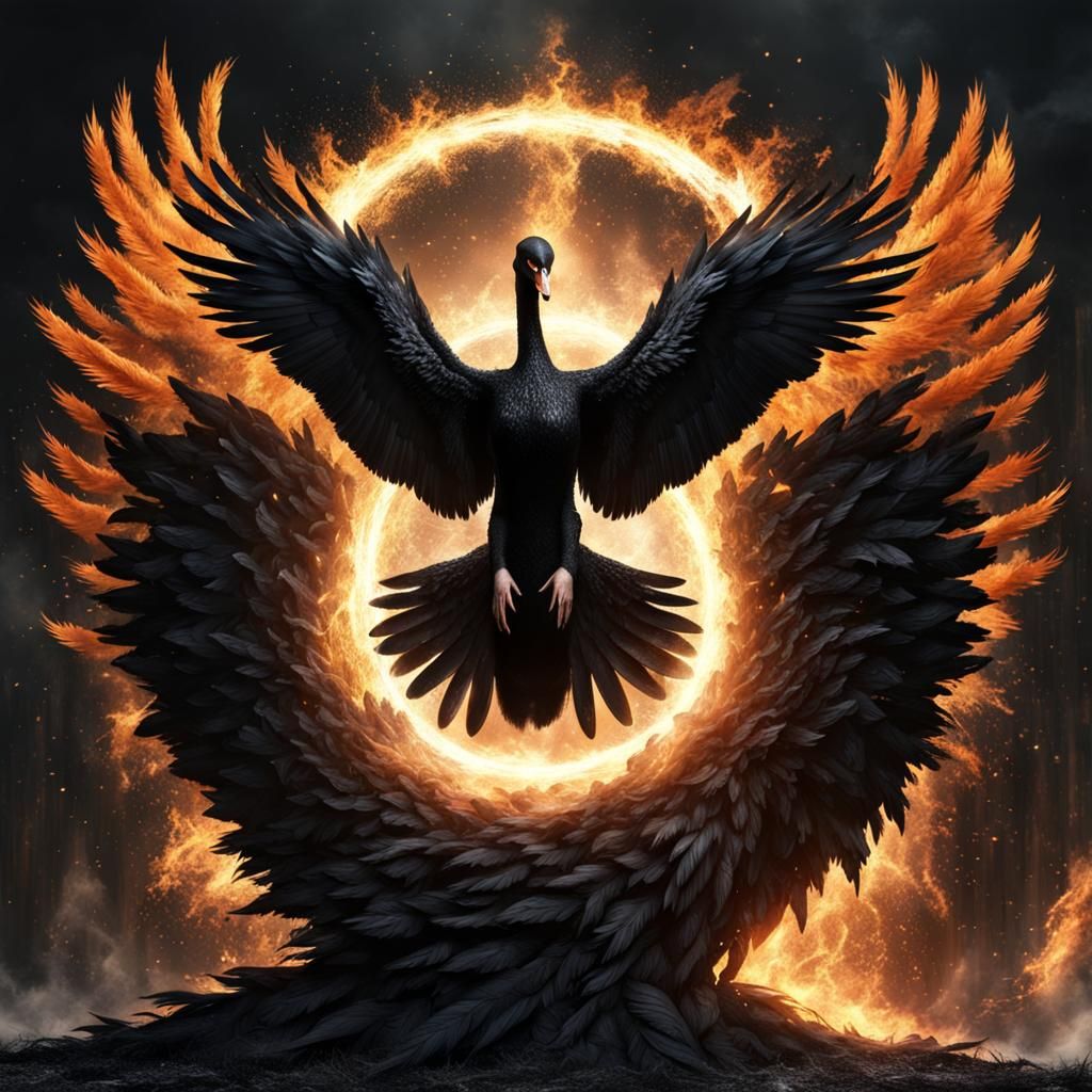 Black Swan to Phoenix Transformation: Dark Fantasy Art