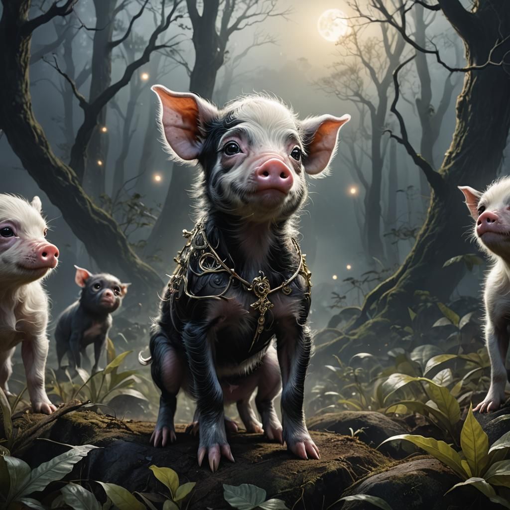 Magical Pig-Puppy-Monkey Creature in Misty Forest