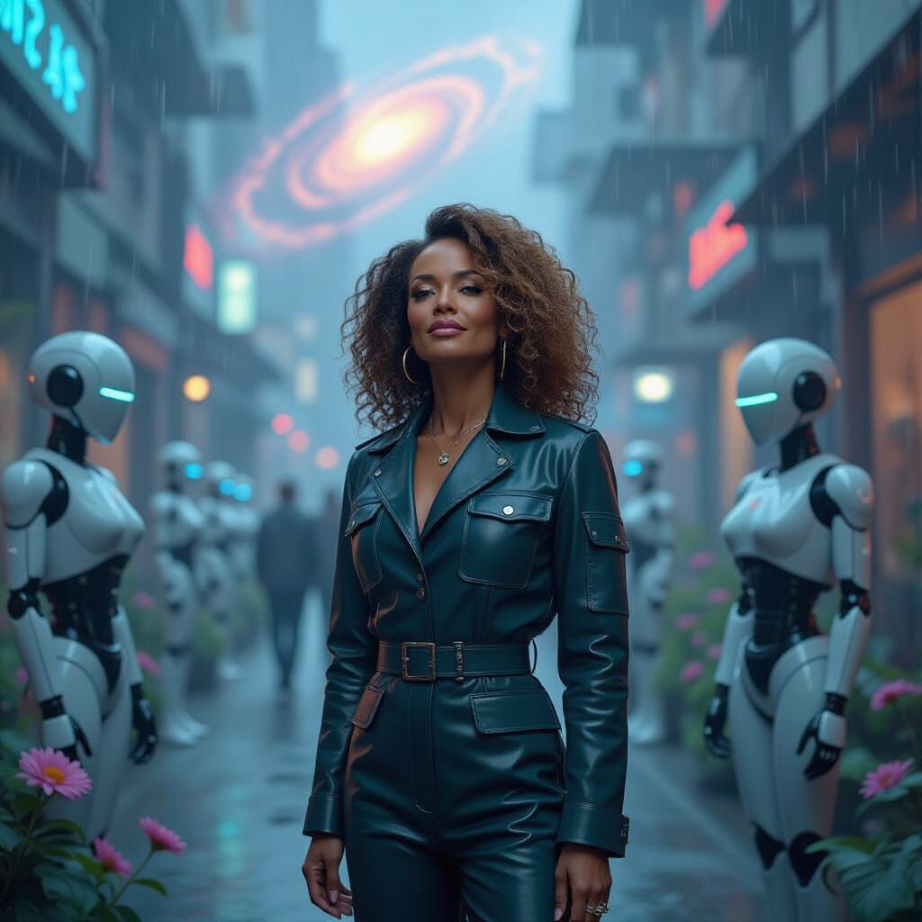 Cassandra Wilson in Rainy Metropolis, Retrofuturistic Nebula