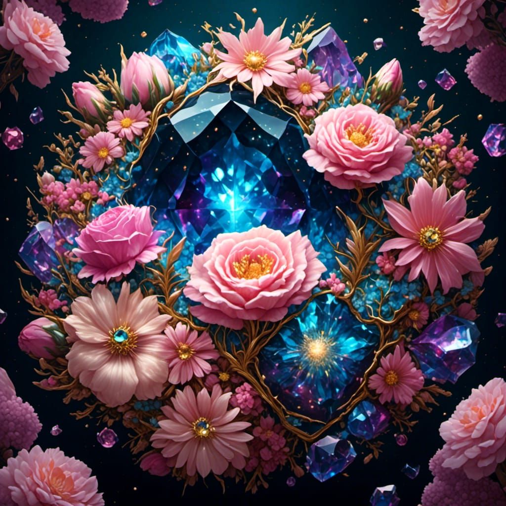 Floral Flat Pattern in Hyperreal Gemstone Style