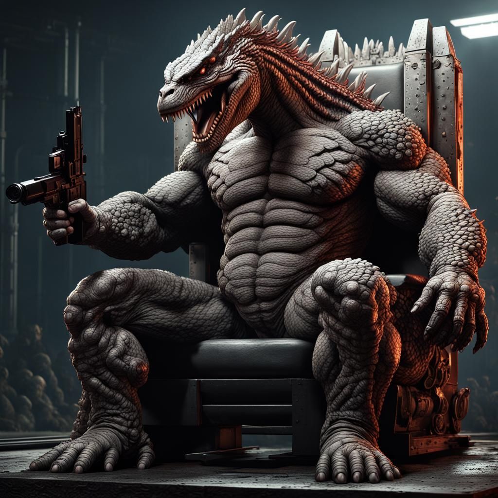 Godzilla on Throne: Detailed Fantasy Concept Art