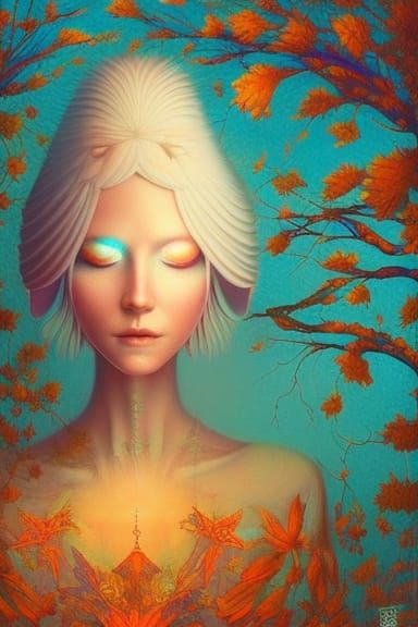 Pilgrim Woman in Fairytale Forest with Birds