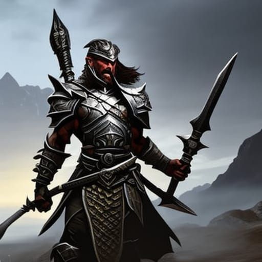 Dragonborn Barbarian with Bone Hammer, Dark Fantasy Art