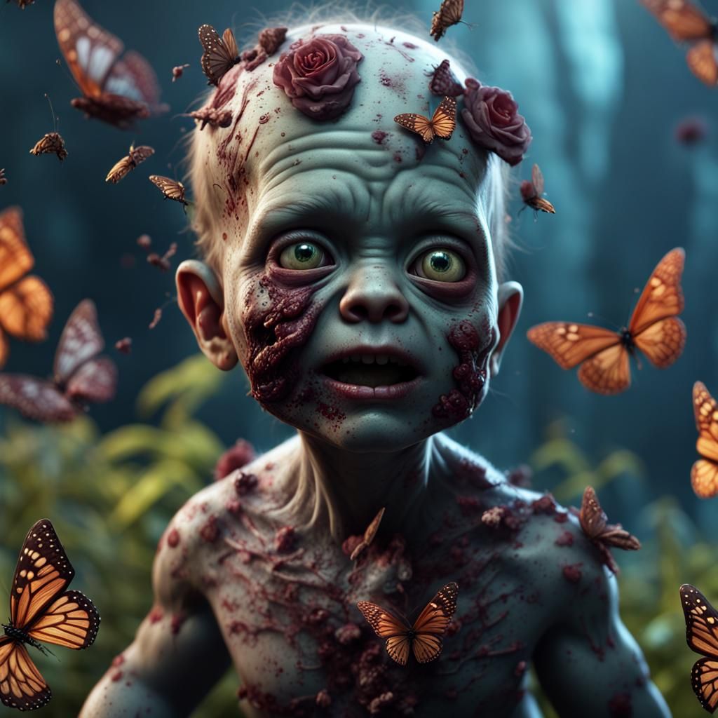 Baby Zombie with Butterflies: Fantasy Concept Art