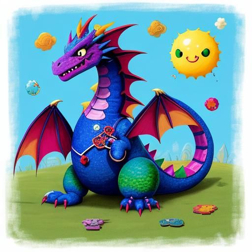 Cute Surreal Patchwork Dragon in Children's Book Style
