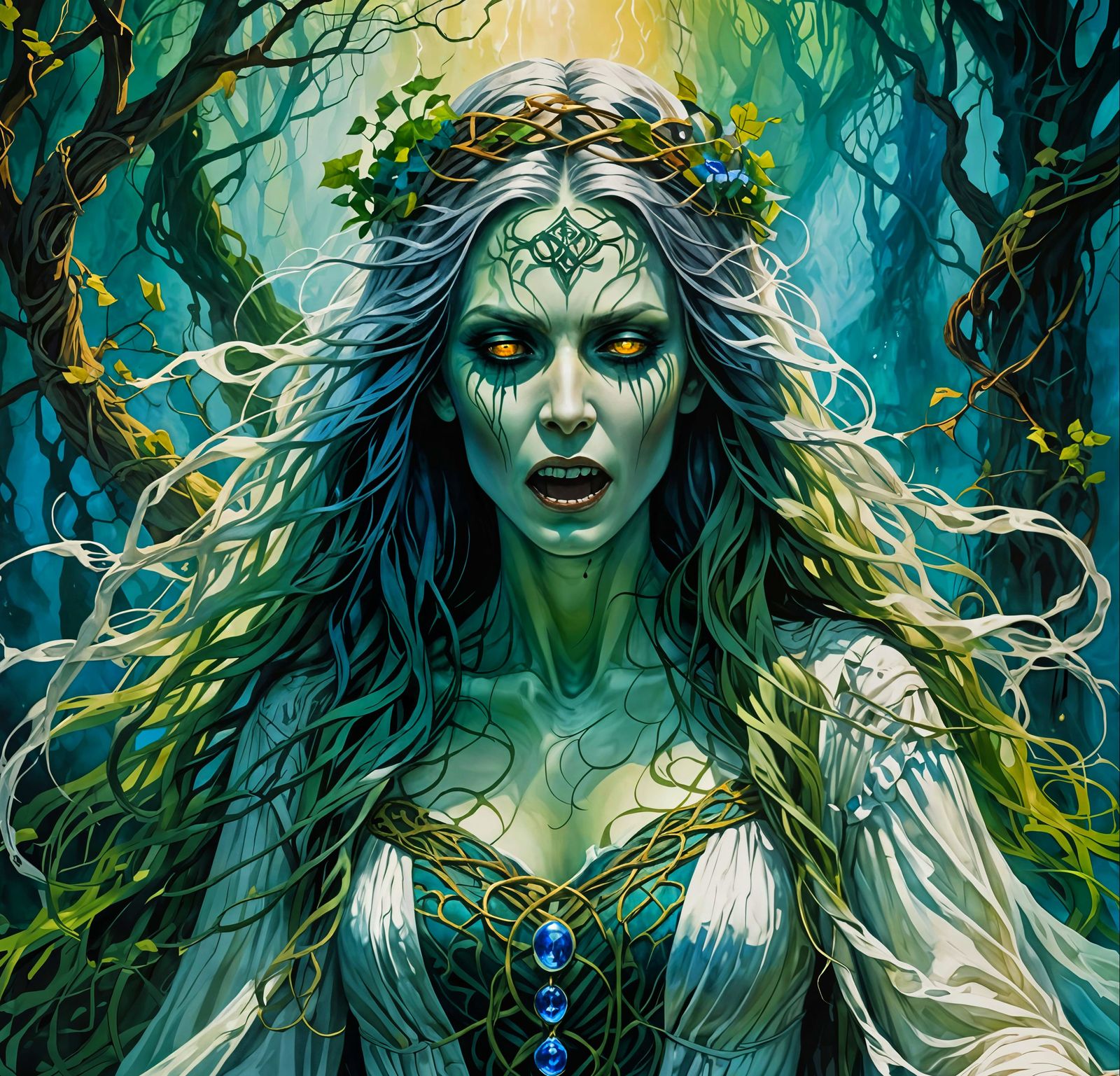 Dramatic Celtic Banshee Screaming Over Village