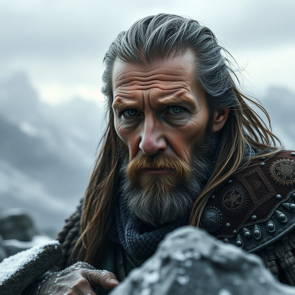 Ethereal Warrior in Nordic Landscape