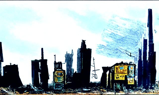Urban Adventurer in Desolate City as Oil Painting