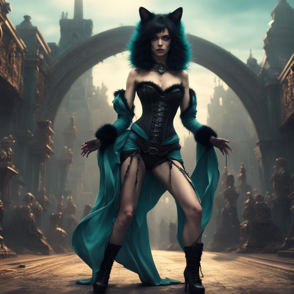 Gothic Cat-Girl Dancing: Digital Matte Painting