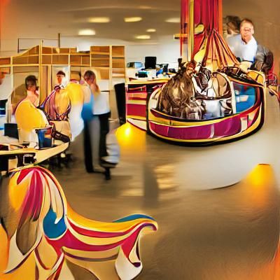 Empty Carousel with Ornate Horses