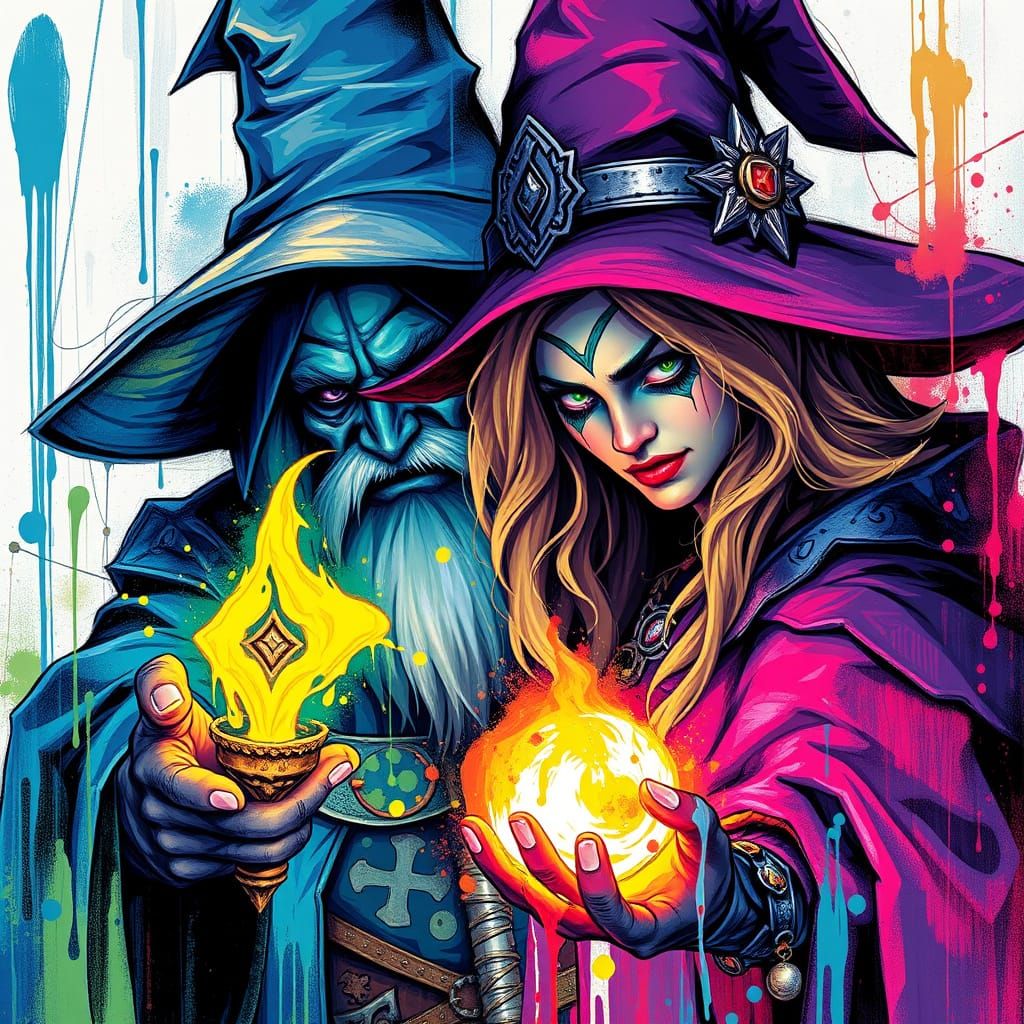 Mage and Witch in Graffiti Art Style