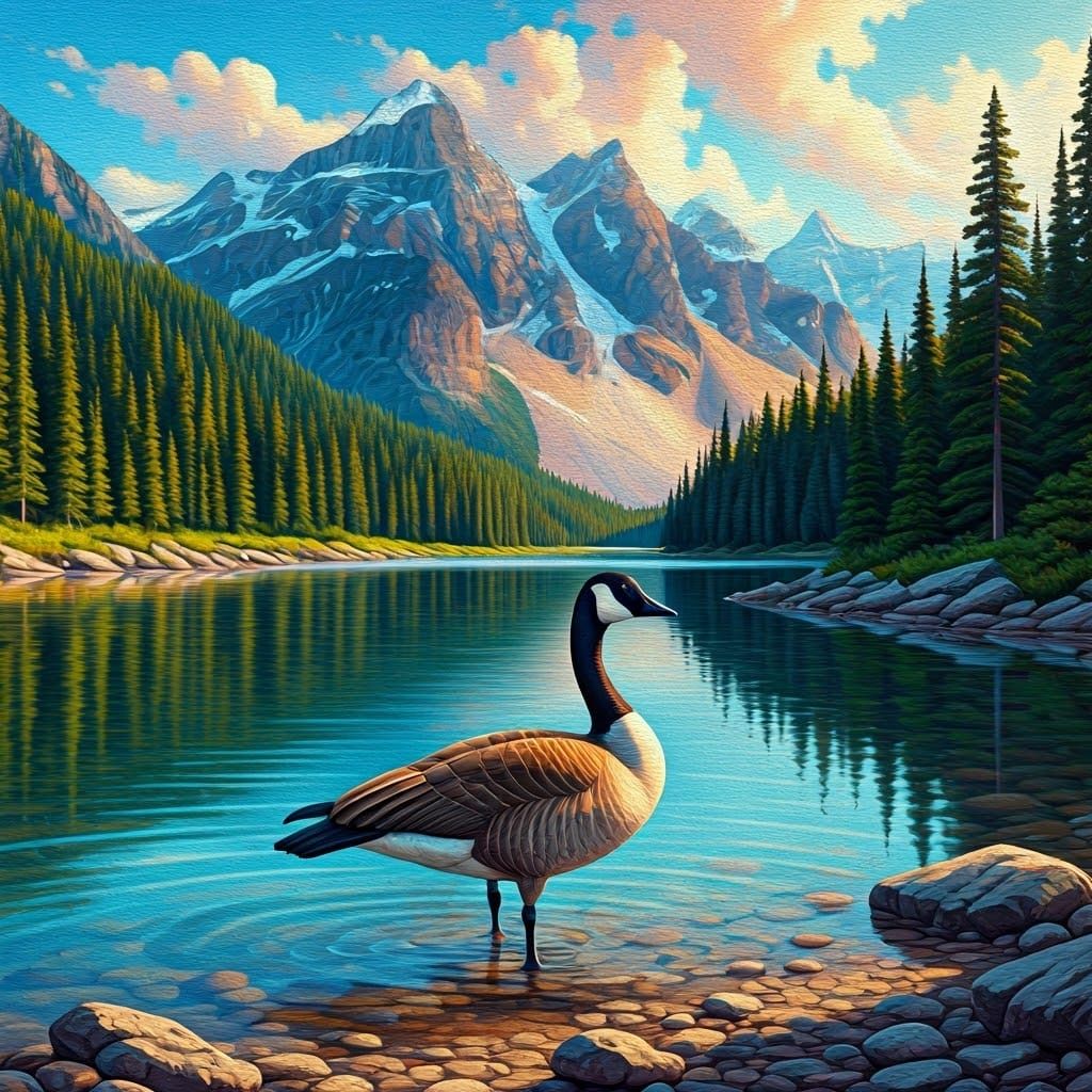 Canada Goose at Mountain Lake Sunrise