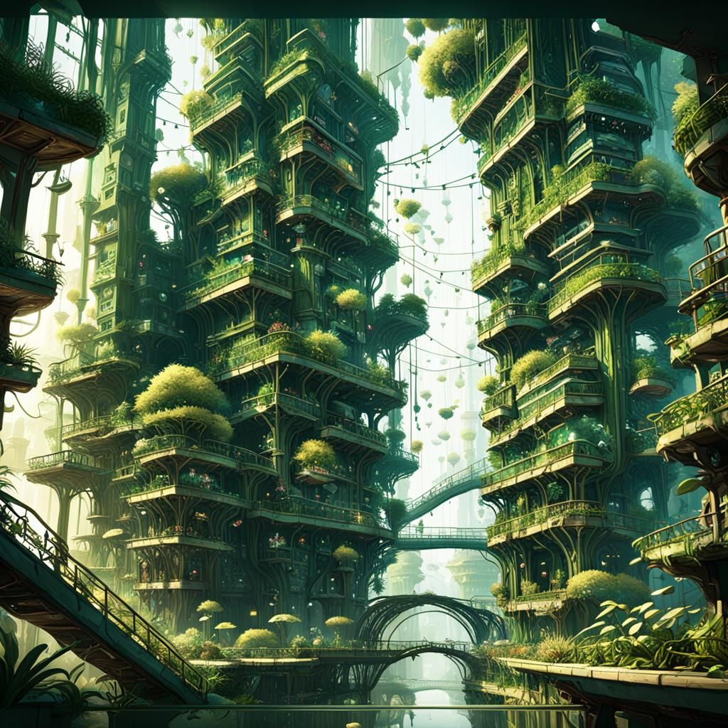 Lush Green Tower Interior in Retro Fantasy Style