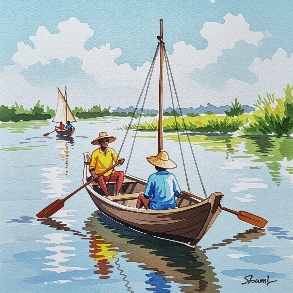 Traditional Canoe in Watercolour Style