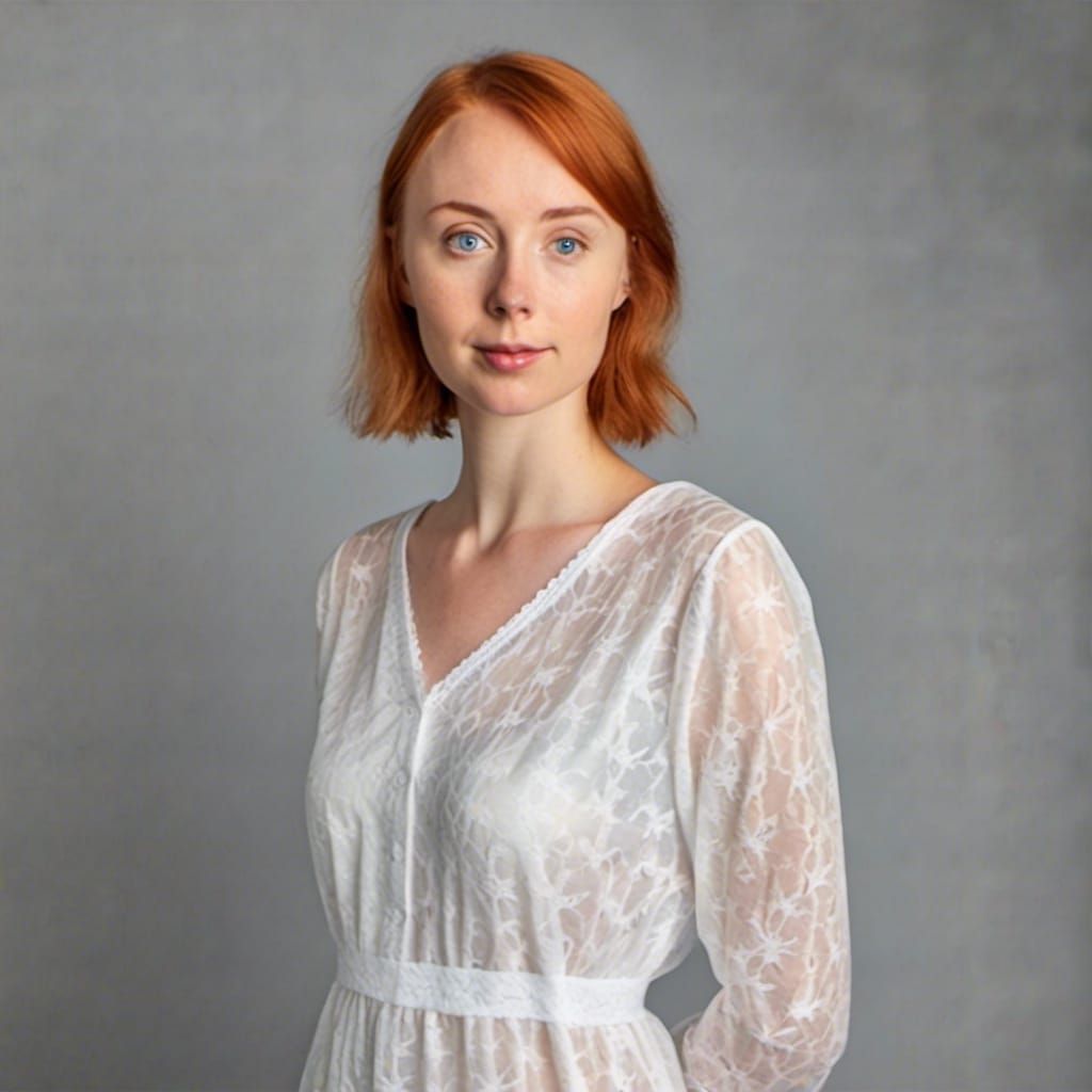 Redhead Woman in White Nightgown Portrait