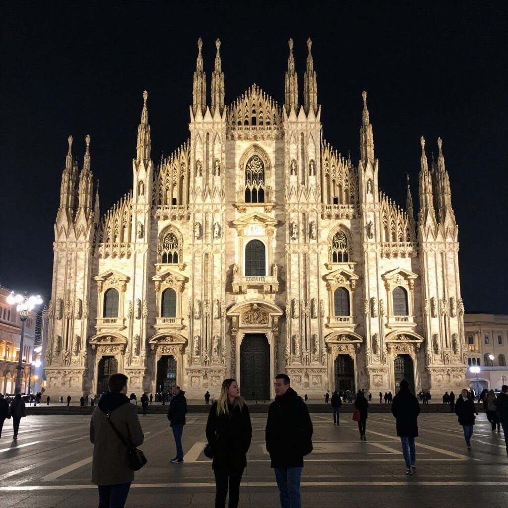 Milan Cathedral at Night Realistic Cinematic View