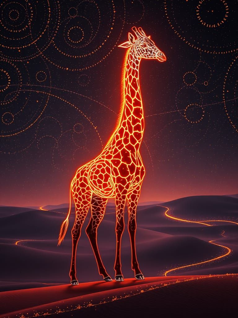 Surreal Neon Giraffe with Fibonacci Patterns