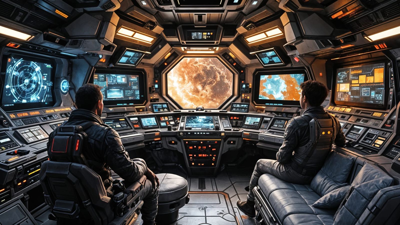 Cyberpunk Sci-Fi Freighter Bridge in Hyperrealism