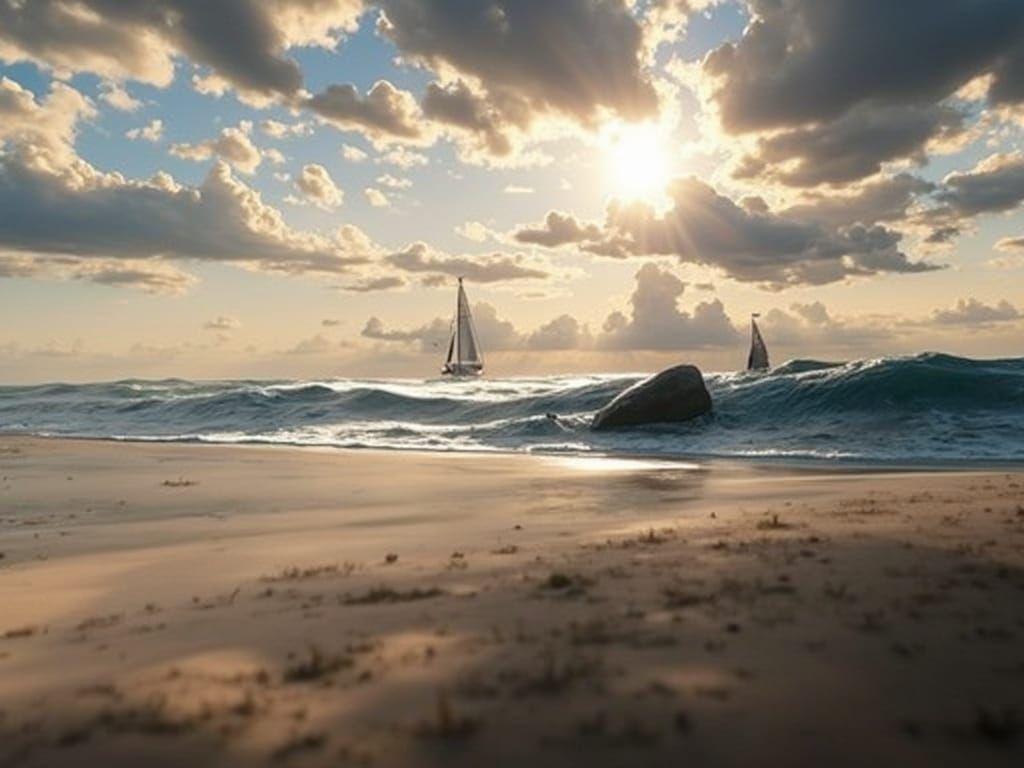 Golden Seaside Dusk in 3D Anime Style